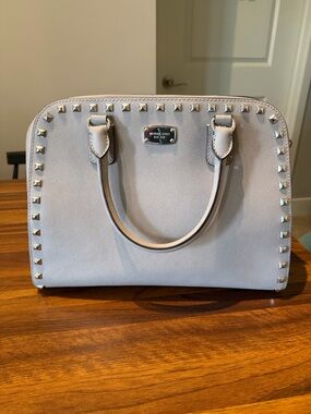Michael Kors Pale Gray Saffiano Studded Satchel